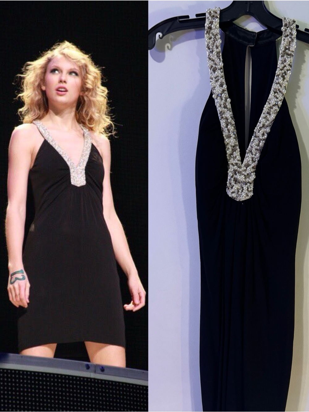 RARE Marc Bouwer Dress Worn by Taylor Swift (Fearless Era) - Black Beaded Mini